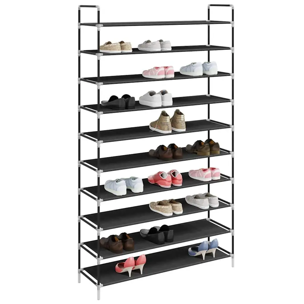 Shoe Storage Rack Black Metal Frame 10 Shelf Non-woven Fabric Organiser
