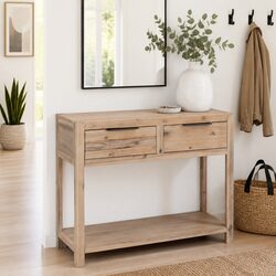 Console Table 82x33x73 cm Solid Acacia Wood with Shelf and 2 Drawers Storage