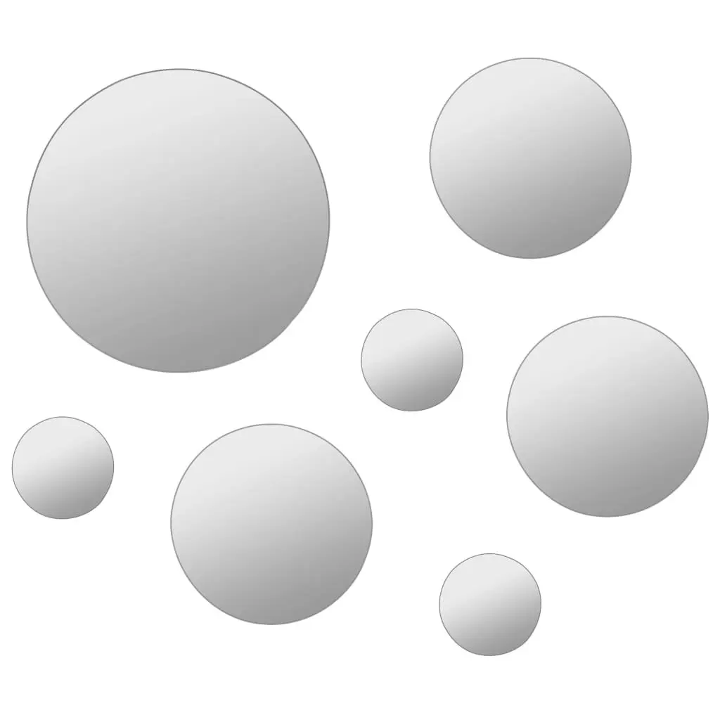 Round Wall Mirror Set 7 Piece Silver Glass Decor Home Living Room Bedroom