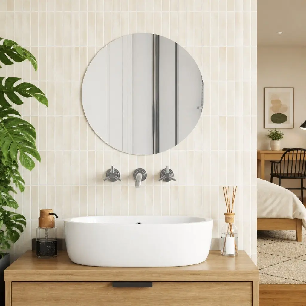 Round Wall Mirror 50cm Diameter Silver Modern Minimalist Home Decor