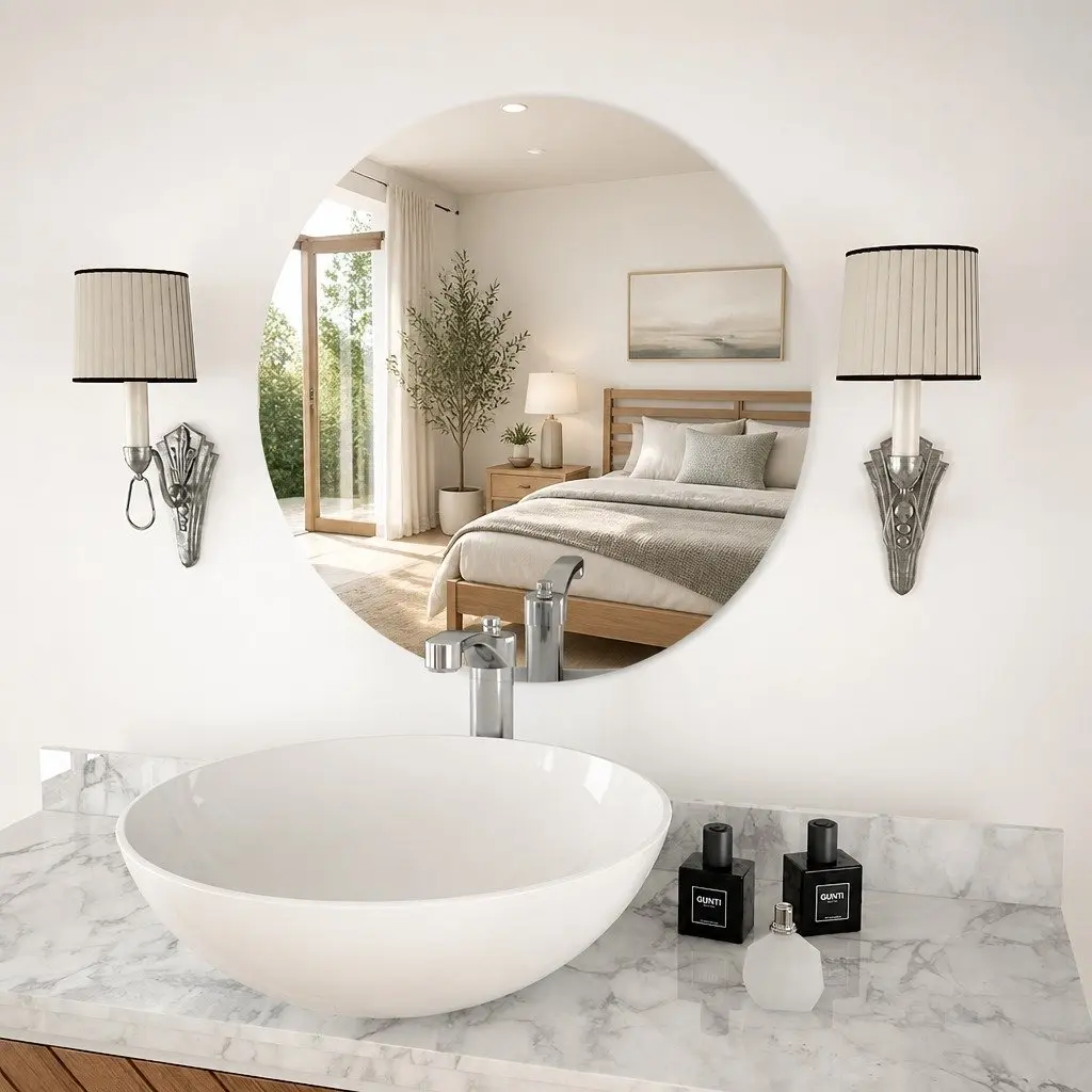 Round Wall Mirror 60cm Reflective Silver Home Bedroom Living Room Decor