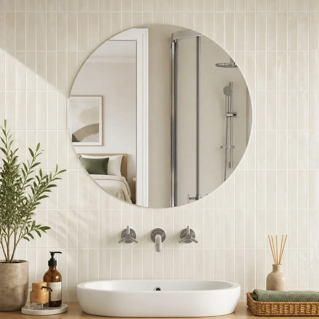 Round Wall Mirror 70cm Silver Home Decor