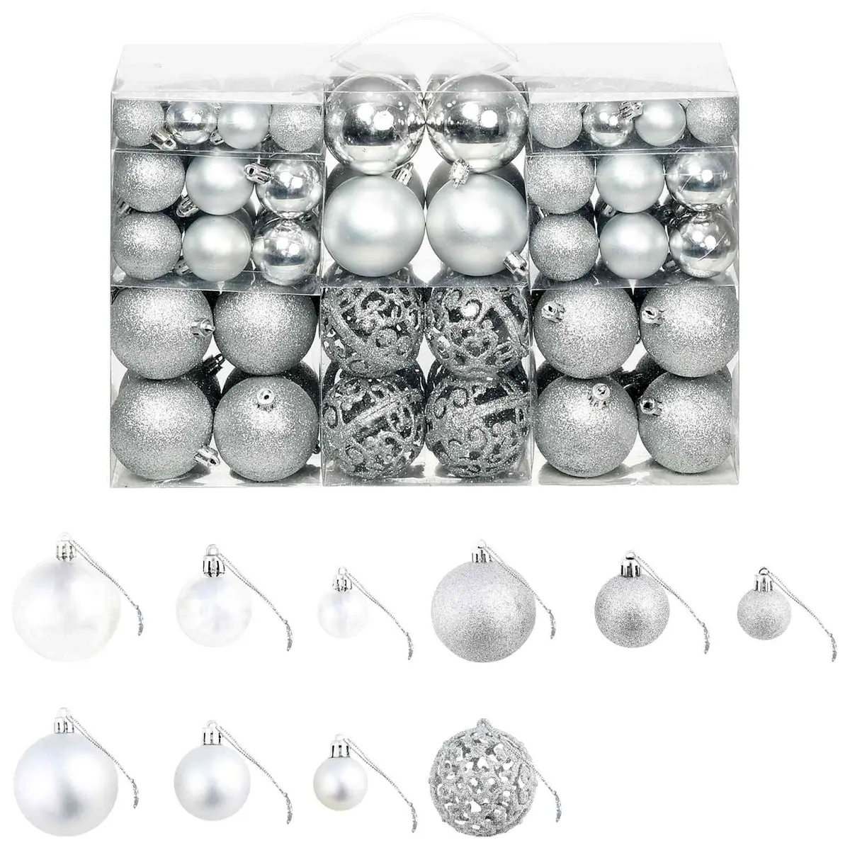 Christmas Ball Ornament Set 100 Piece 3cm 4cm 6cm Silver