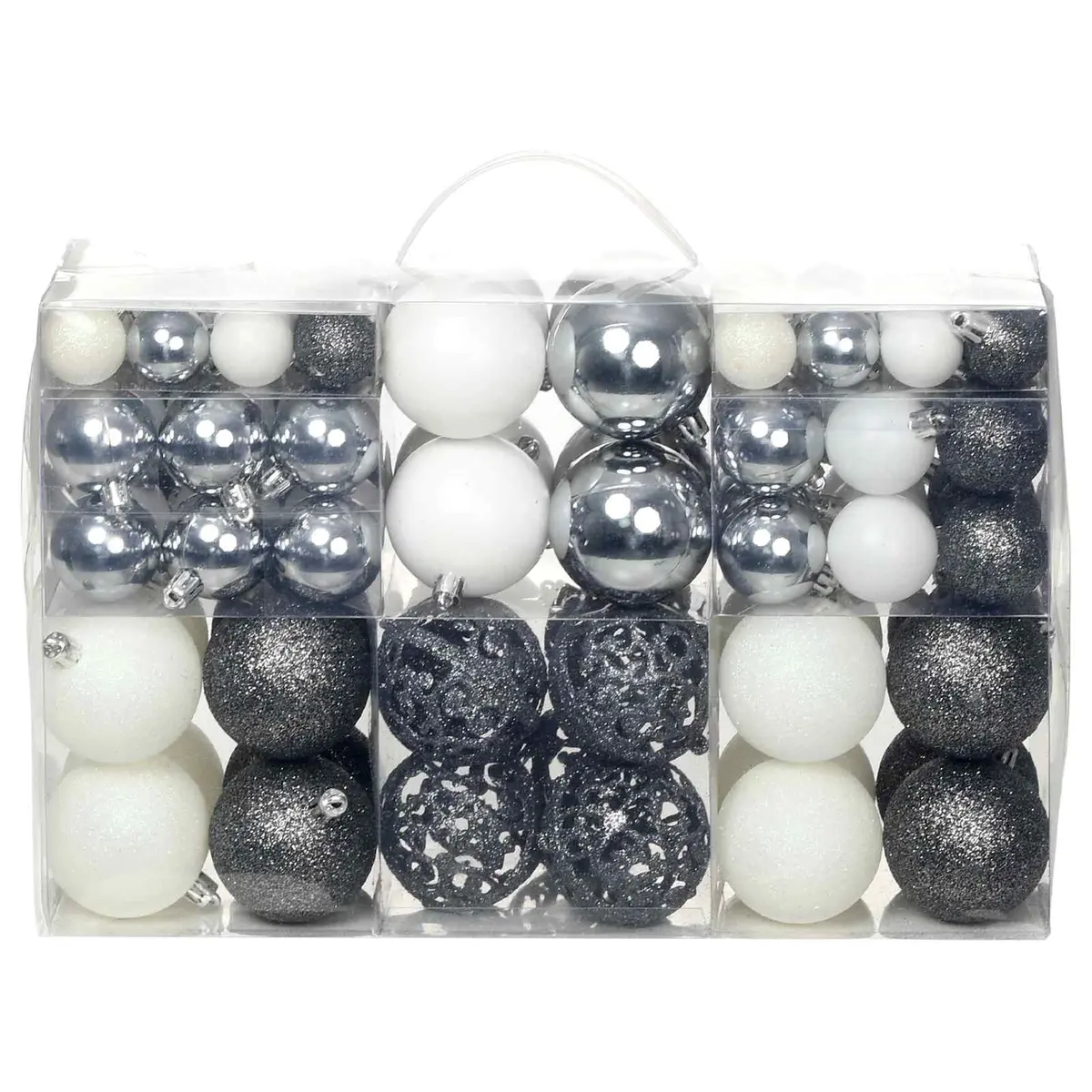 Christmas Ball Ornament Set 100 Piece Shatterproof 3cm 4cm 6cm White Grey