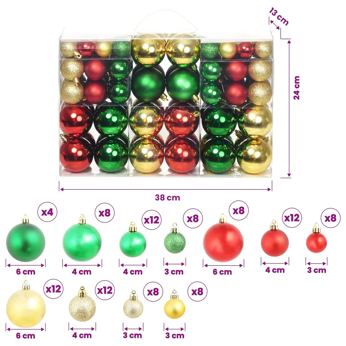 Christmas Balls Multicolour Tree Ornaments Shatterproof 100 Piece