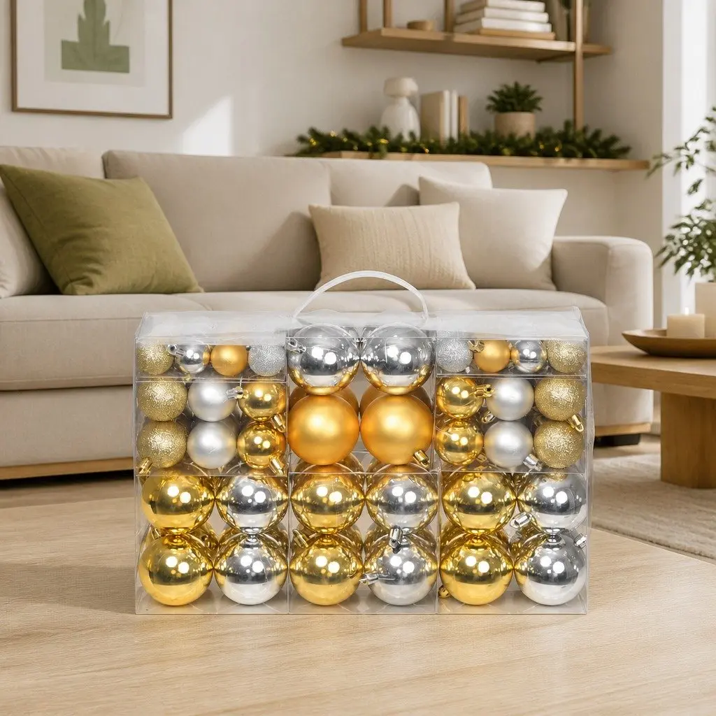 Christmas Balls Ornaments Shatterproof Decorations 100 Piece Silver Gold