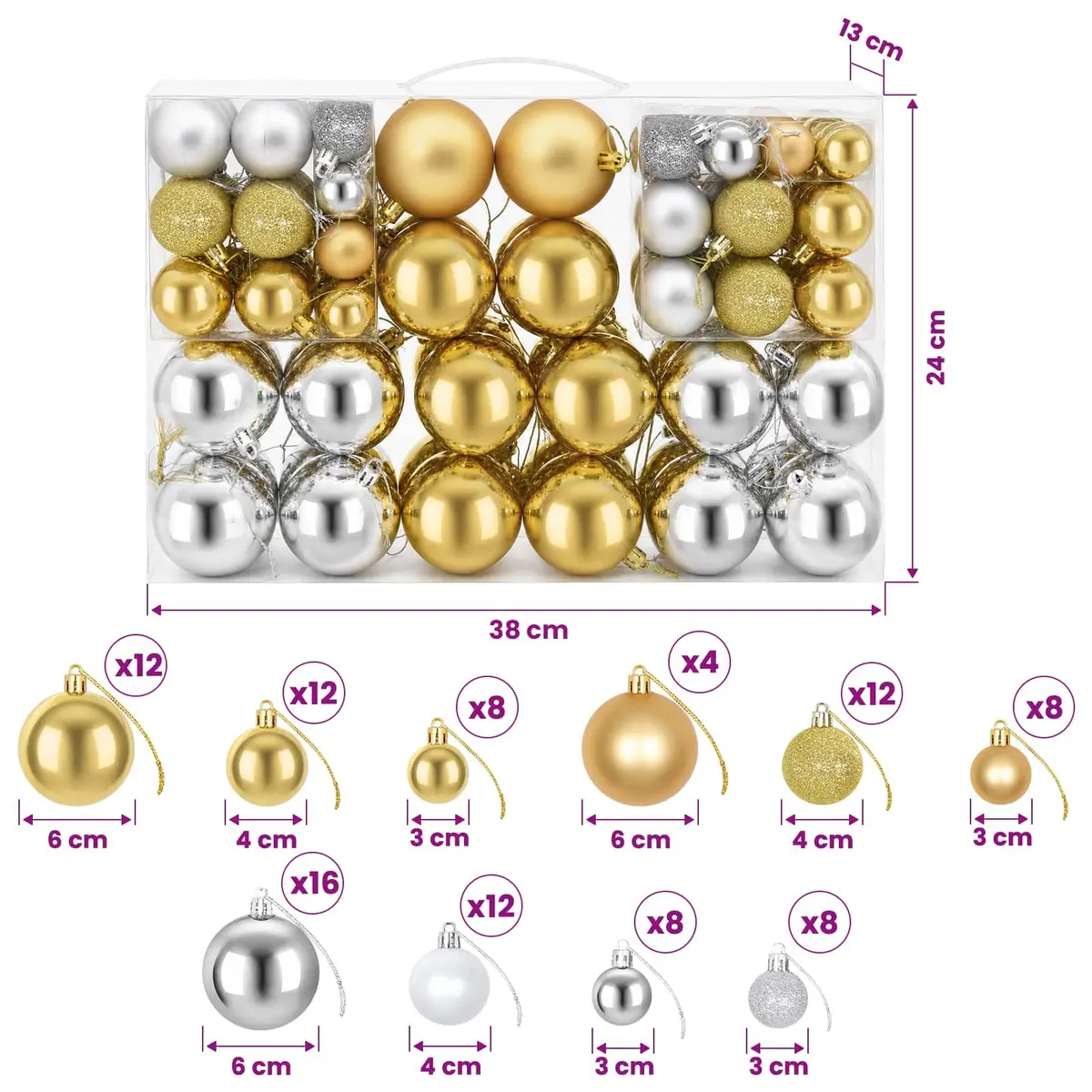Christmas Balls Ornaments Shatterproof Decorations 100 Piece Silver Gold