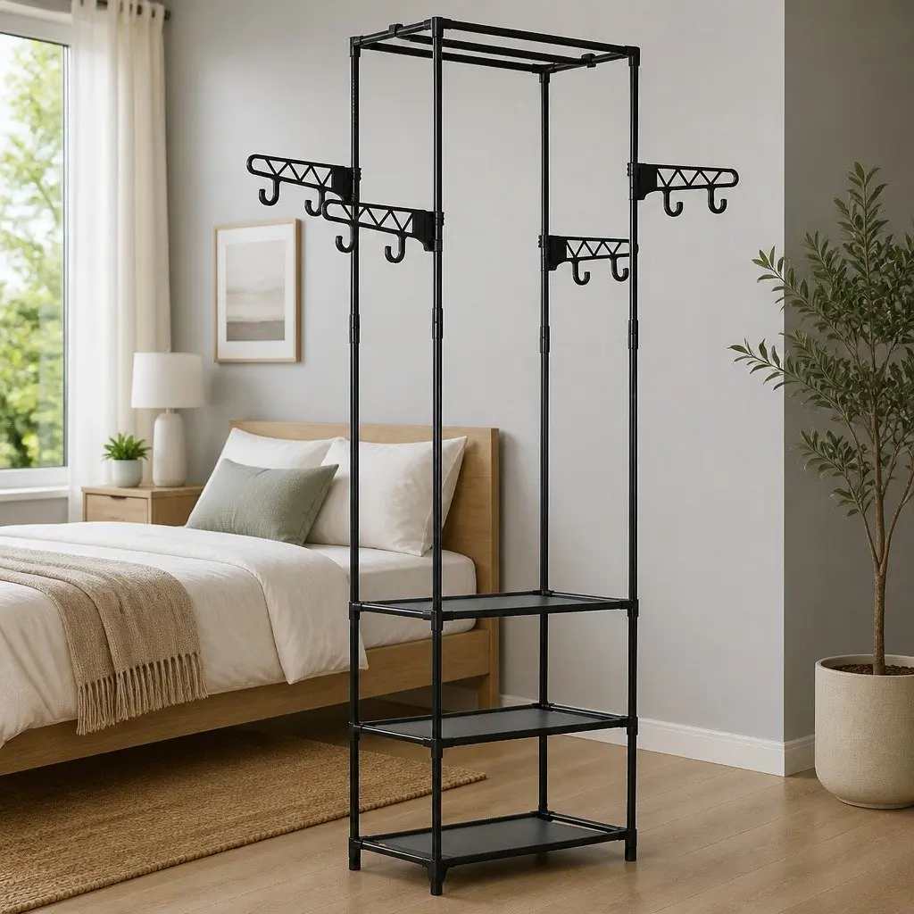 Clothes Rack Garment Storage 55 x 28.5 x 175 cm Black Steel Frame Non-Woven Fabric Shelves