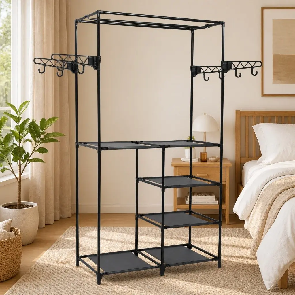 Clothes Rack Garment Storage 87 x 44 x 158 cm Black Steel Frame Non-woven Fabric Shelves