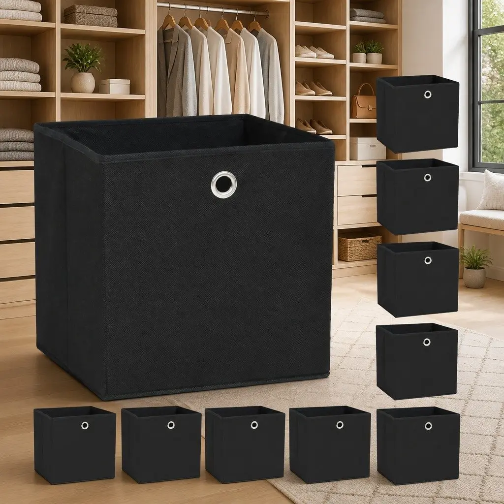 Non-woven Storage Boxes Household Organisers 32x32x32cm Black Fabric Foldable