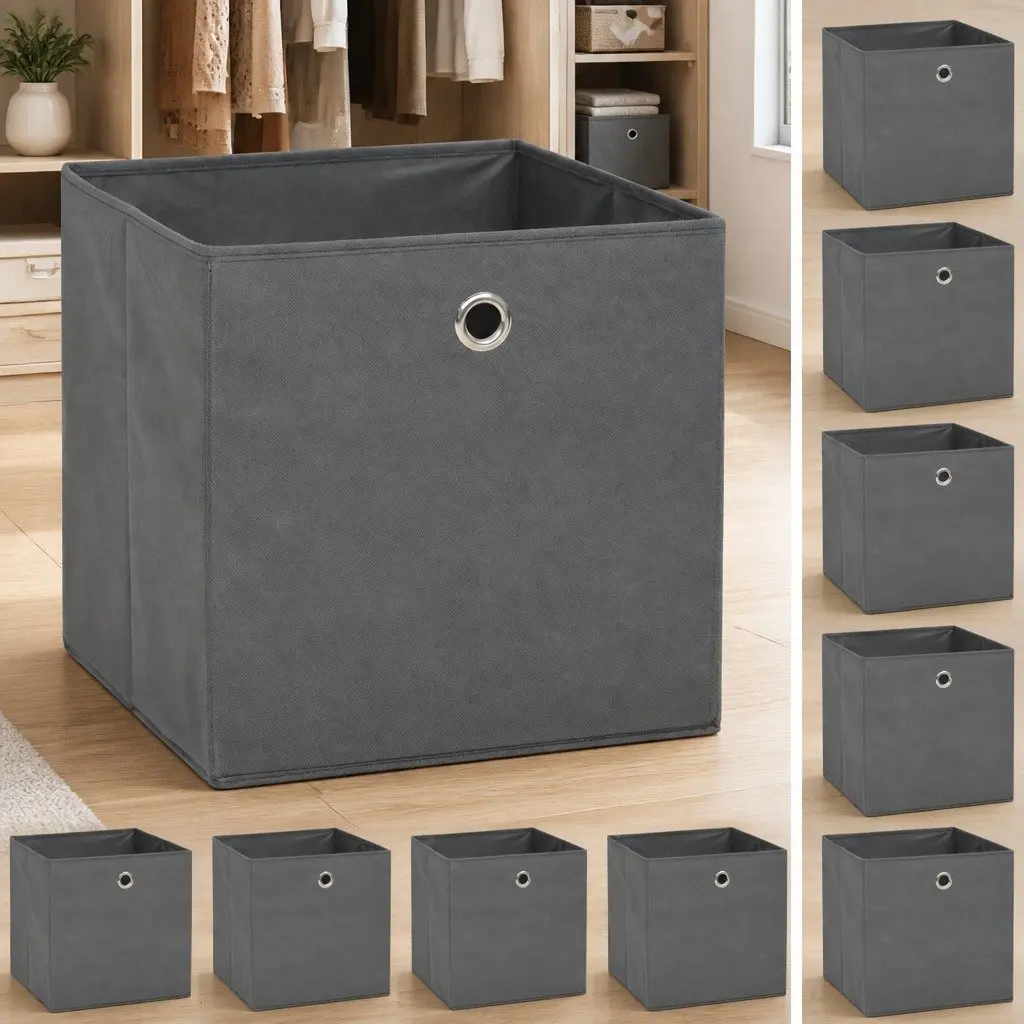 Storage Boxes Organiser 32x32x32 cm Grey Non-woven Fabric Collapsible 10 Piece