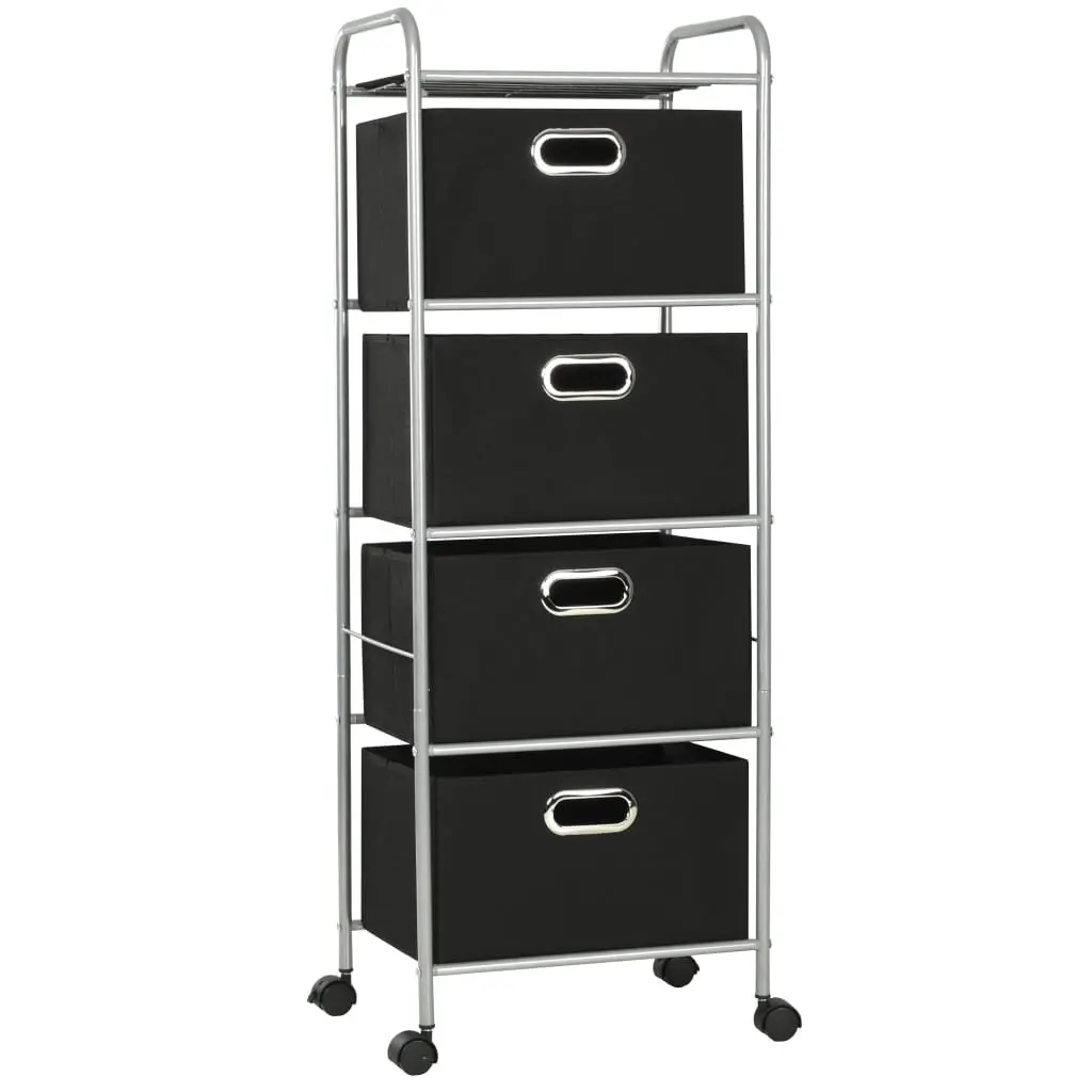 Shelving Unit Storage Organiser 4 Shelves Black Steel Frame with 3 Non-woven Fabric Boxes