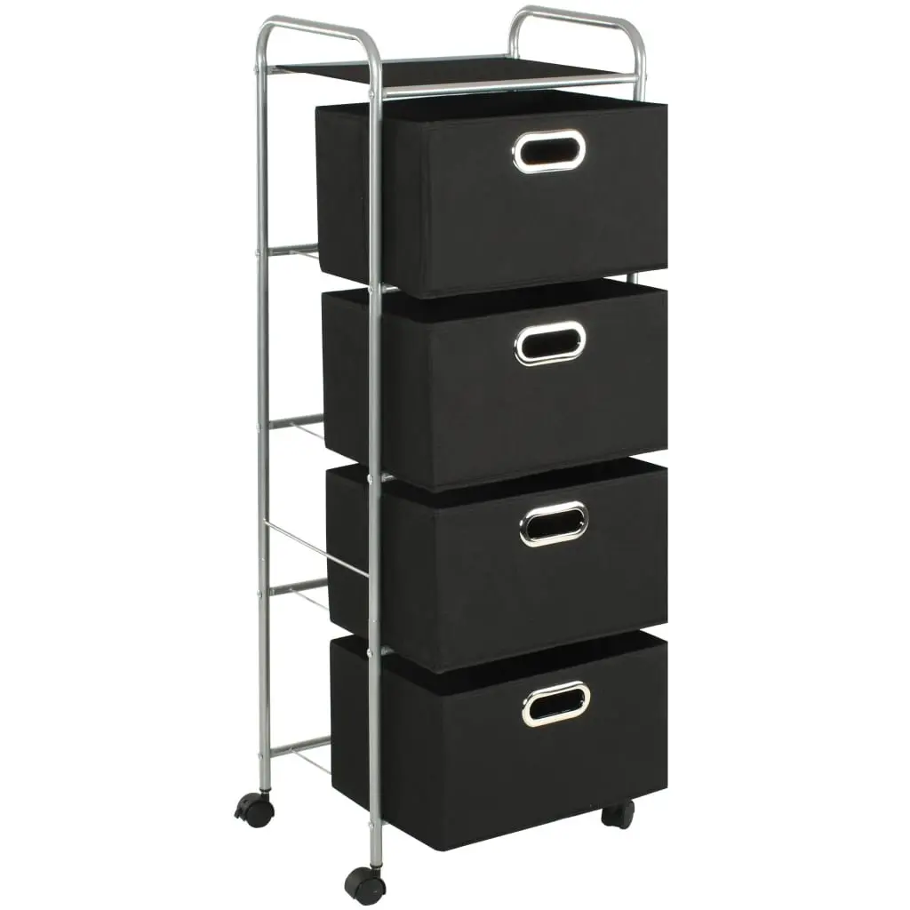 Shelving Unit Storage Organiser 4 Shelves Black Steel Frame with 3 Non-woven Fabric Boxes