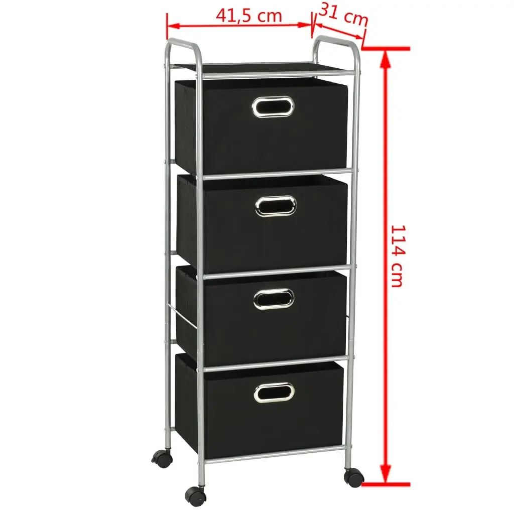 Shelving Unit Storage Organiser 4 Shelves Black Steel Frame with 3 Non-woven Fabric Boxes