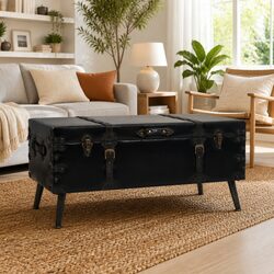 Coffee Table Trunk Design Black Storage Accent Table Living Room Furniture