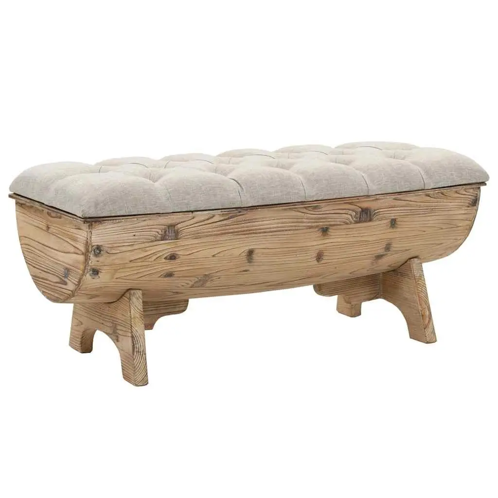 Storage Bench 103x51x44 cm Solid Wood Fabric Seat Barrel Shape Rustic Entryway