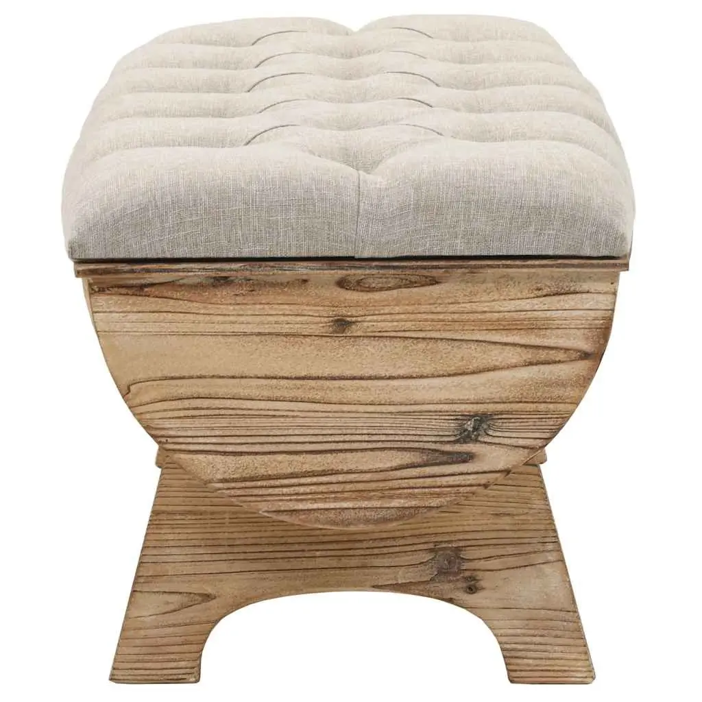 Storage Bench 103x51x44 cm Solid Wood Fabric Seat Barrel Shape Rustic Entryway