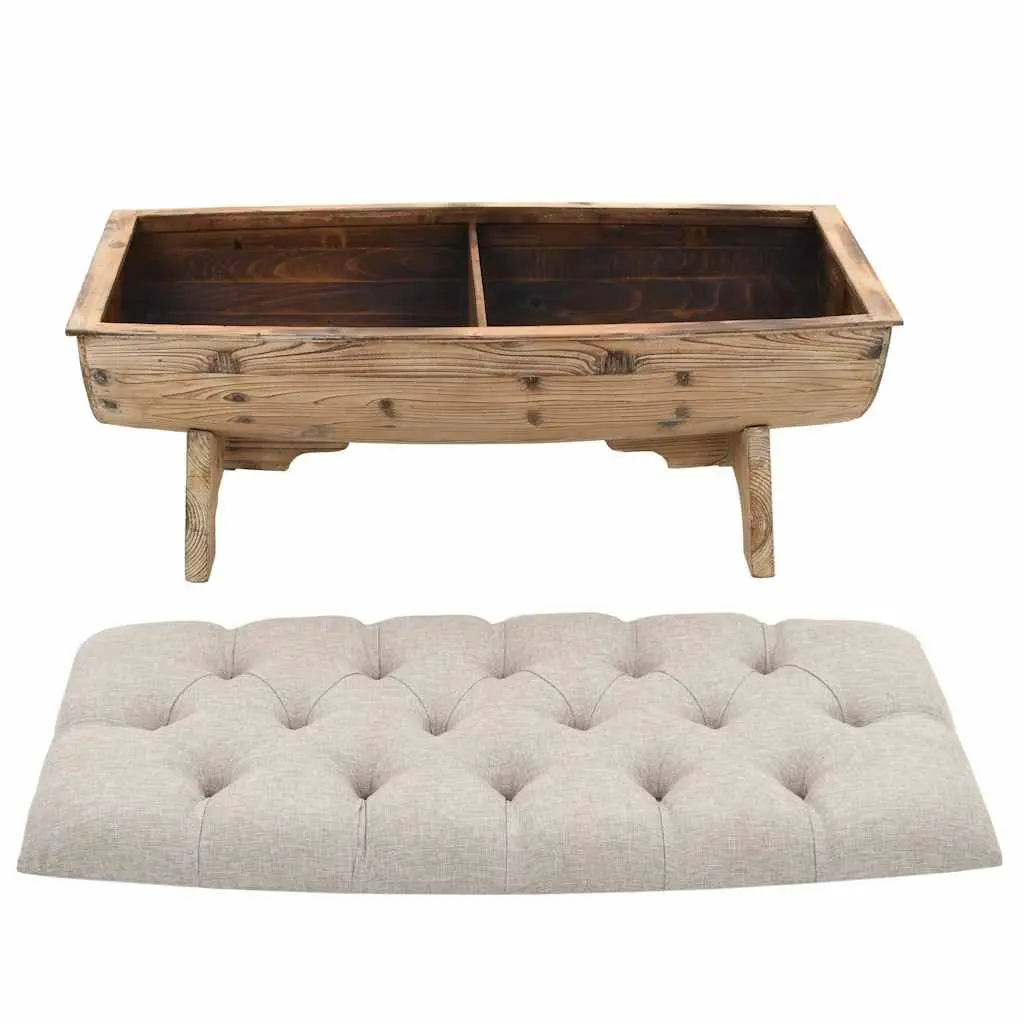 Storage Bench 103x51x44 cm Solid Wood Fabric Seat Barrel Shape Rustic Entryway