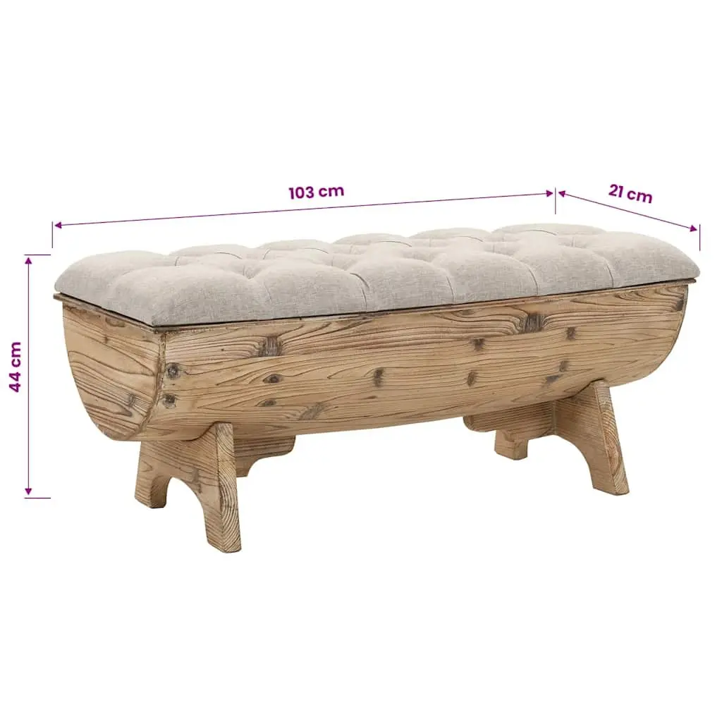 Storage Bench 103x51x44 cm Solid Wood Fabric Seat Barrel Shape Rustic Entryway
