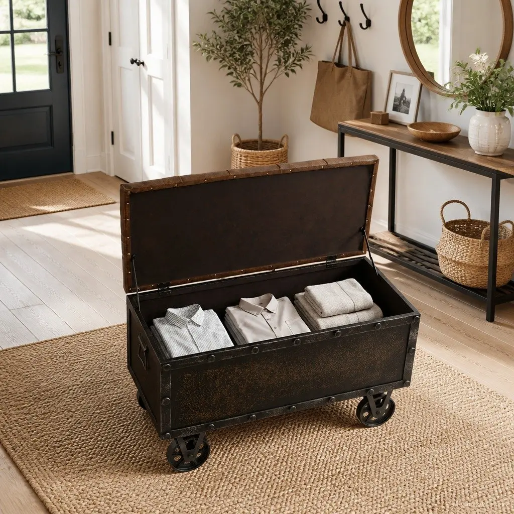 Storage Bench with Tufted Cushion