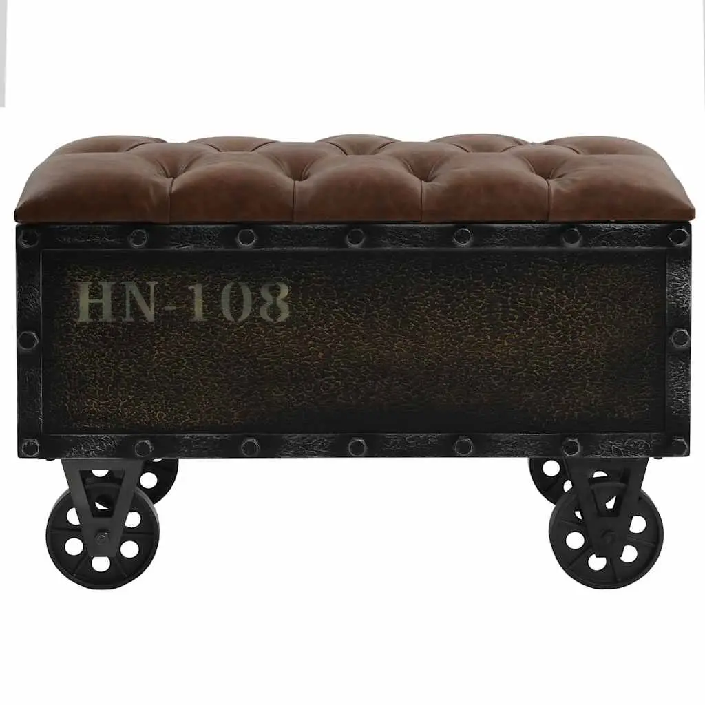 Storage Bench Internal Storage 80.5x41x50cm Brown Solid Wood Artificial Leather Tufted Cushion Wheels