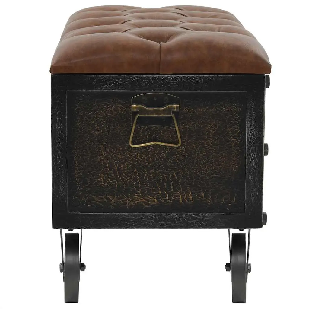 Storage Bench Internal Storage 80.5x41x50cm Brown Solid Wood Artificial Leather Tufted Cushion Wheels