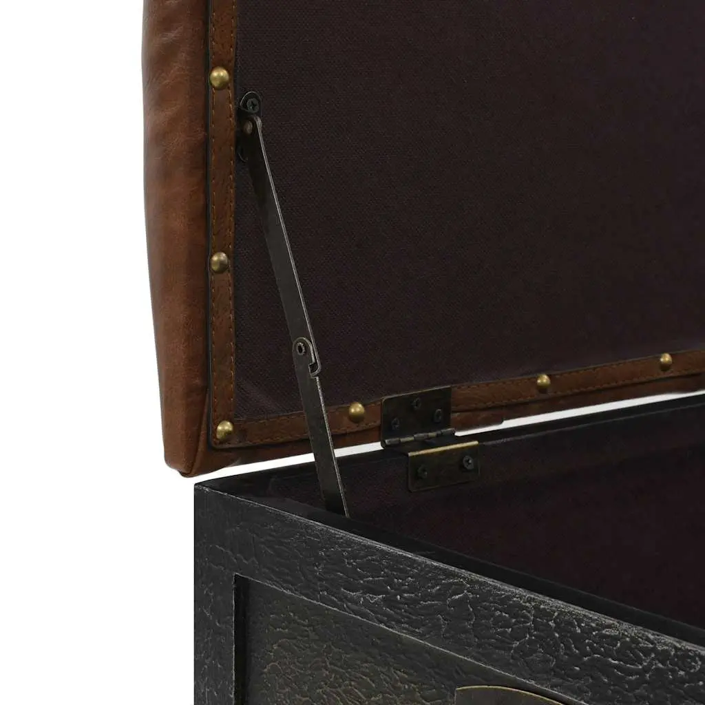 Storage Bench Internal Storage 80.5x41x50cm Brown Solid Wood Artificial Leather Tufted Cushion Wheels