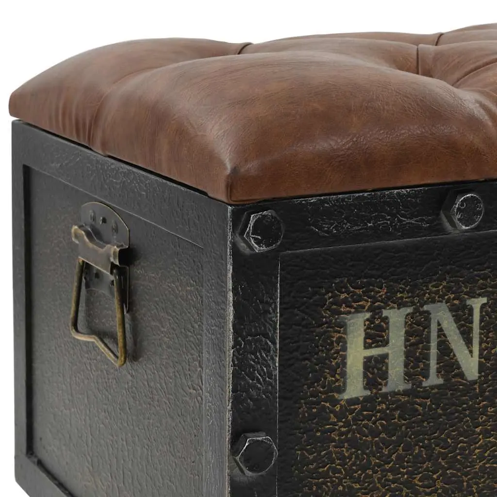 Storage Bench Internal Storage 80.5x41x50cm Brown Solid Wood Artificial Leather Tufted Cushion Wheels