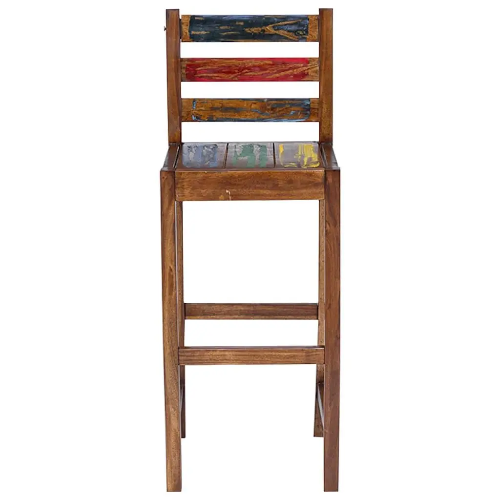 Bar Stools Vintage Kitchen Dining Chair Set 2 Piece Solid Reclaimed Wood Multicolour