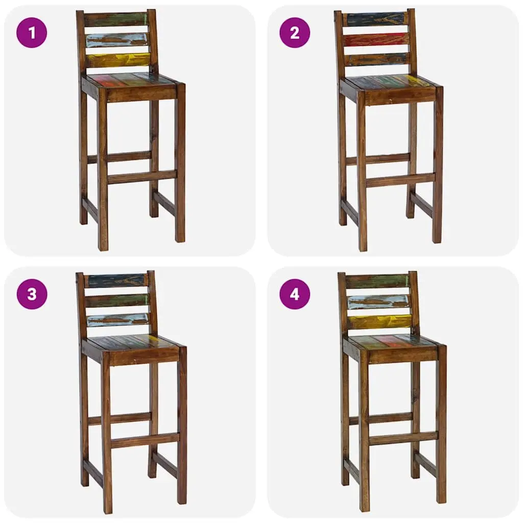 Bar Stools Vintage Kitchen Dining Chair Set 2 Piece Solid Reclaimed Wood Multicolour