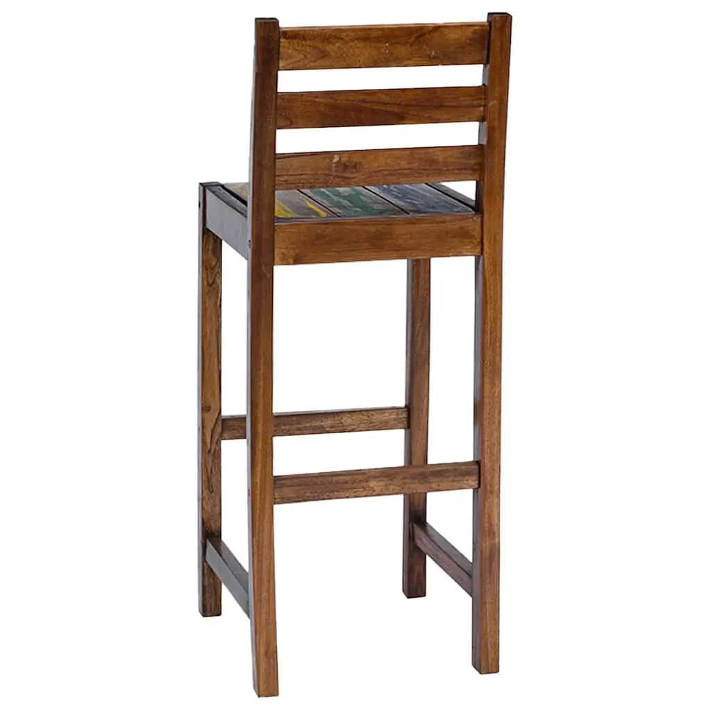 Bar Stools Vintage Kitchen Dining Chair Set 2 Piece Solid Reclaimed Wood Multicolour