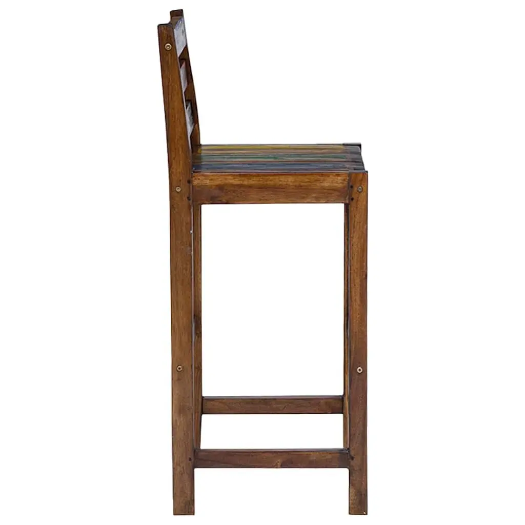 Bar Stools Vintage Kitchen Dining Chair Set 2 Piece Solid Reclaimed Wood Multicolour