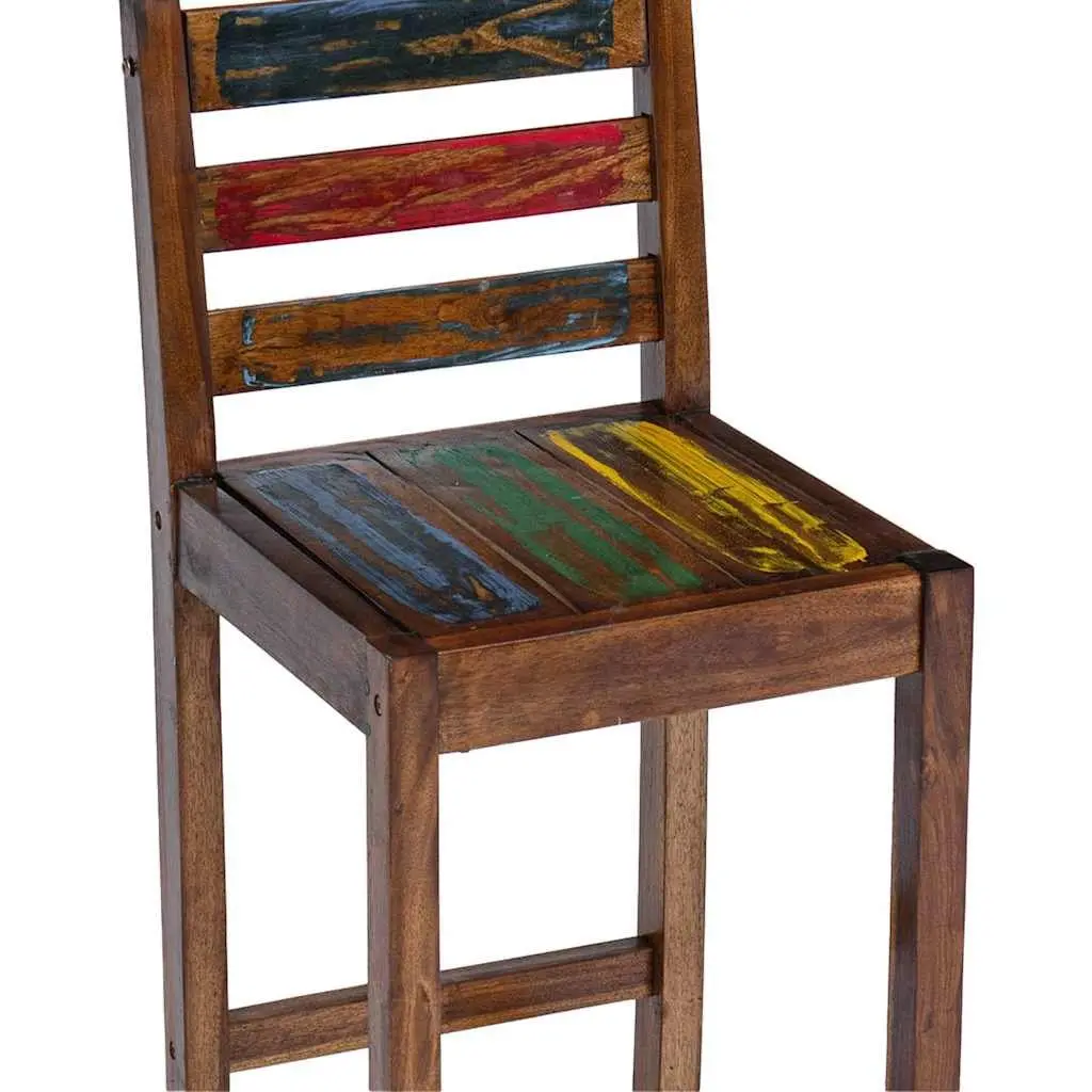 Bar Stools Vintage Kitchen Dining Chair Set 2 Piece Solid Reclaimed Wood Multicolour