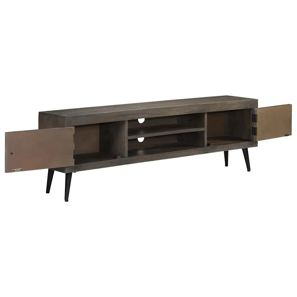 Mango Wood TV Stand Grey 140cm Retro Industrial Style Storage Unit with Shelves and Cabinets