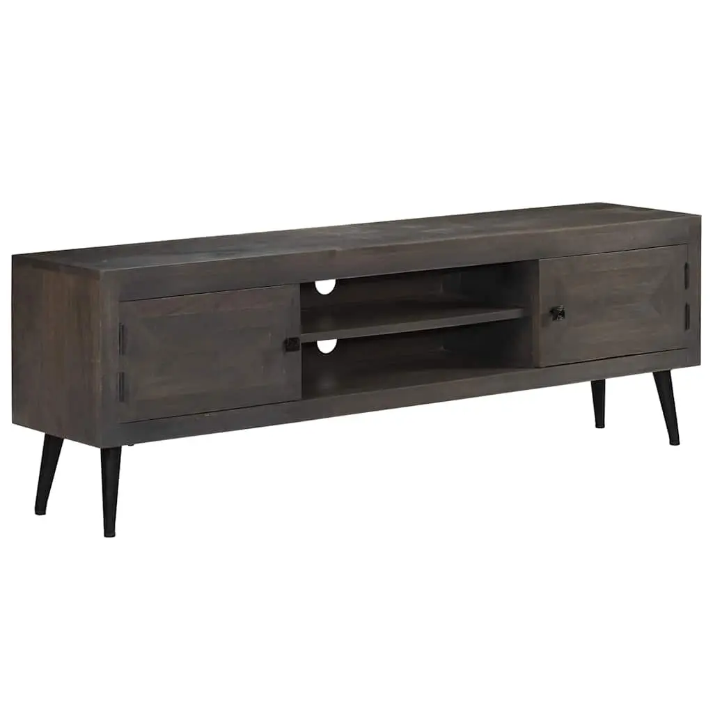 Mango Wood TV Stand Grey 140cm Retro Industrial Style Storage Unit with Shelves and Cabinets