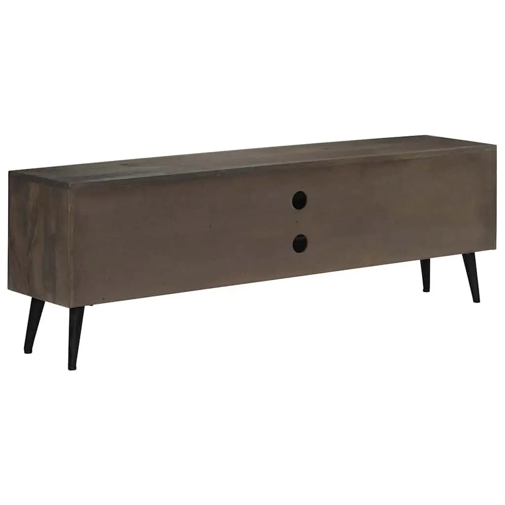 Mango Wood TV Stand Grey 140cm Retro Industrial Style Storage Unit with Shelves and Cabinets