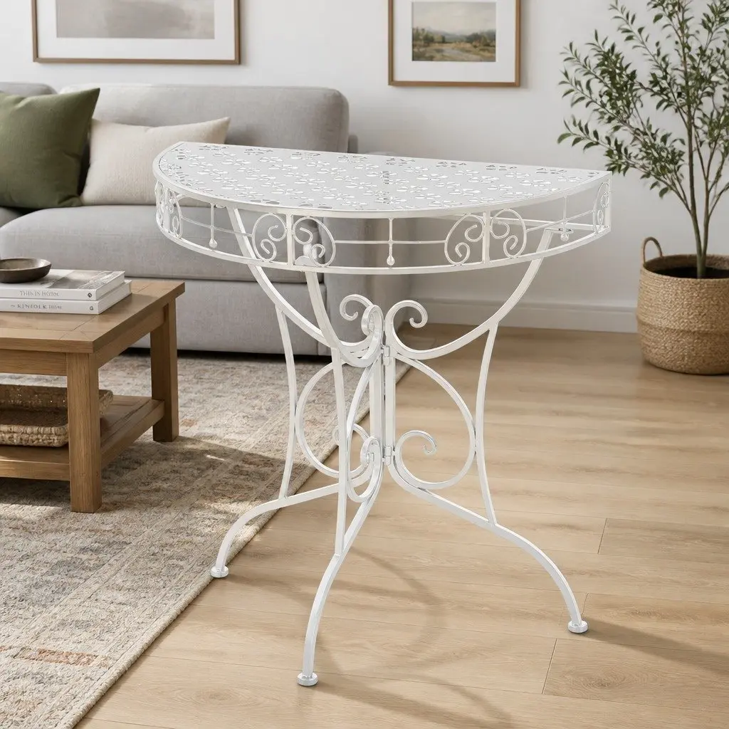 Half Round Side Table Vintage Style Display Silver 72x36x74cm