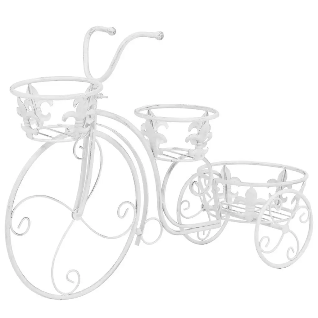 Bicycle Shape Plant Stand Metal 3 Holders Vintage Style White Indoor Garden