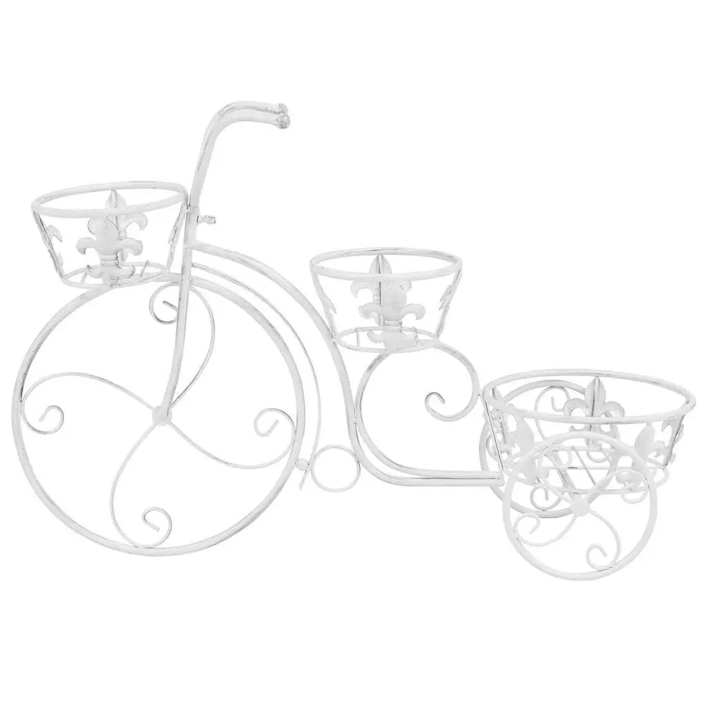 Bicycle Shape Plant Stand Metal 3 Holders Vintage Style White Indoor Garden