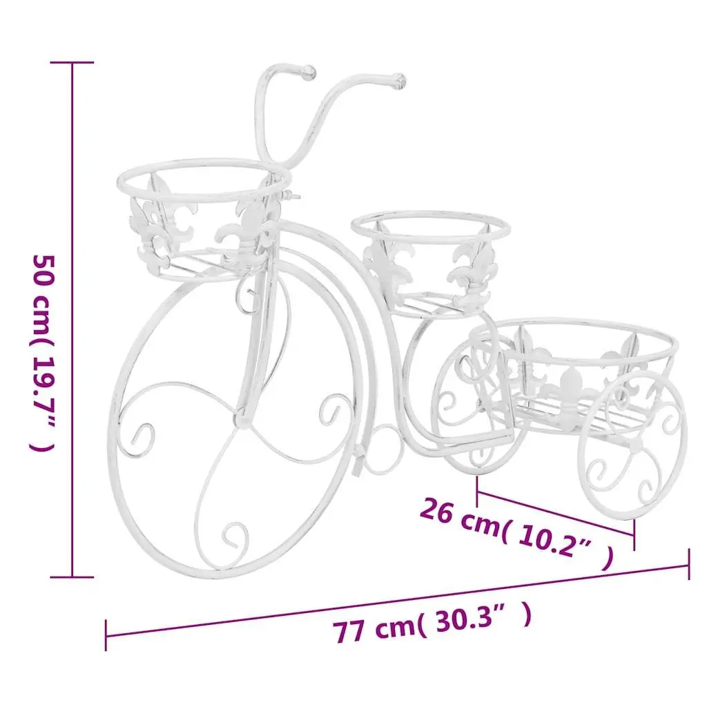Bicycle Shape Plant Stand Metal 3 Holders Vintage Style White Indoor Garden