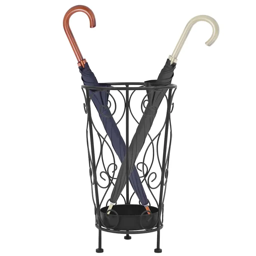 Umbrella Stand Metal Vintage Style Holder with Drip Tray 26 x 46 cm Black