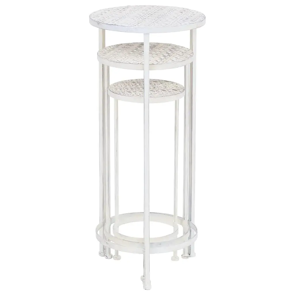 Plant Stand Set 3 Pieces Metal Antique White Vintage Nesting Garden Decor