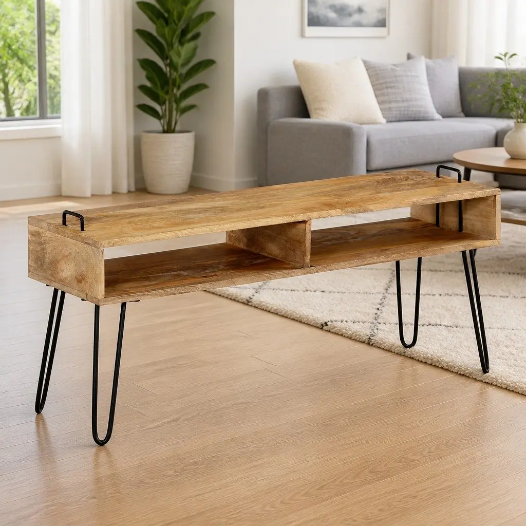 Solid Mango Wood TV Stand with Ample Storage