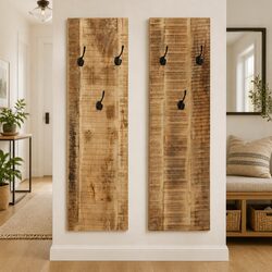 Wall-mounted Coat Rack Set 2 pcs Solid Mango Wood Brown Home Decor Storage