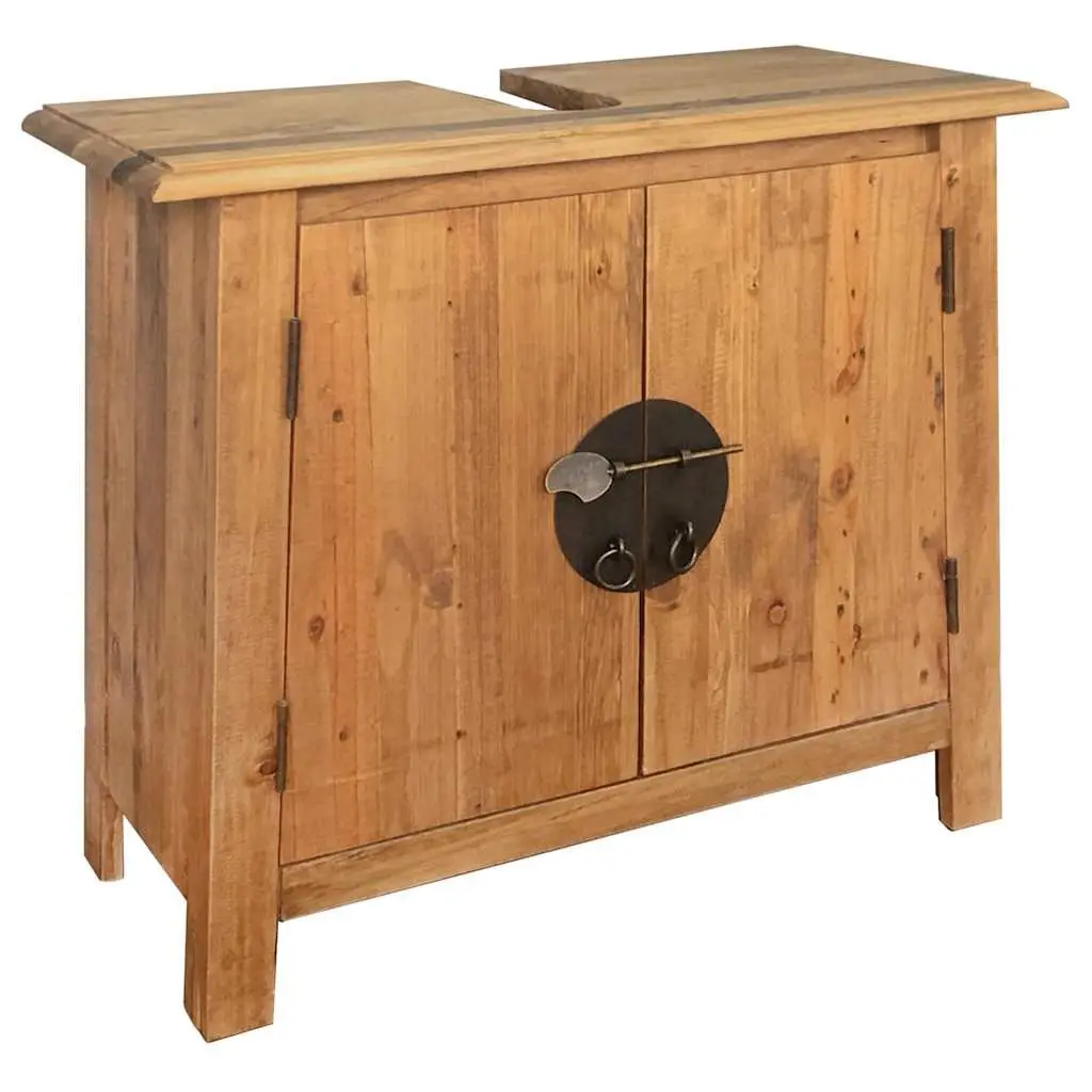 Bathroom Vanity Cabinet Retro Washbasin Storage Unit 70W x 32D x 63H cm Brown Solid Pinewood