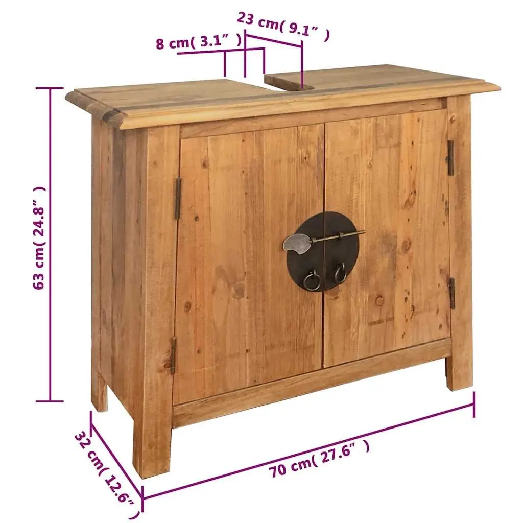 Bathroom Vanity Cabinet Retro Washbasin Storage Unit 70W x 32D x 63H cm Brown Solid Pinewood