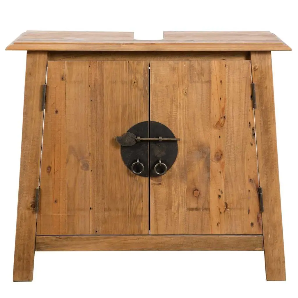 Bathroom Vanity Cabinet Retro Washbasin Storage Unit 70W x 32D x 63H cm Brown Solid Pinewood