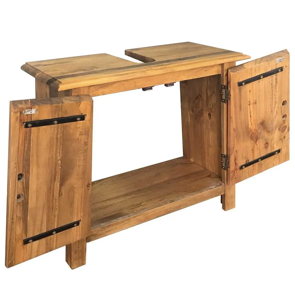 Bathroom Vanity Cabinet Retro Washbasin Storage Unit 70W x 32D x 63H cm Brown Solid Pinewood