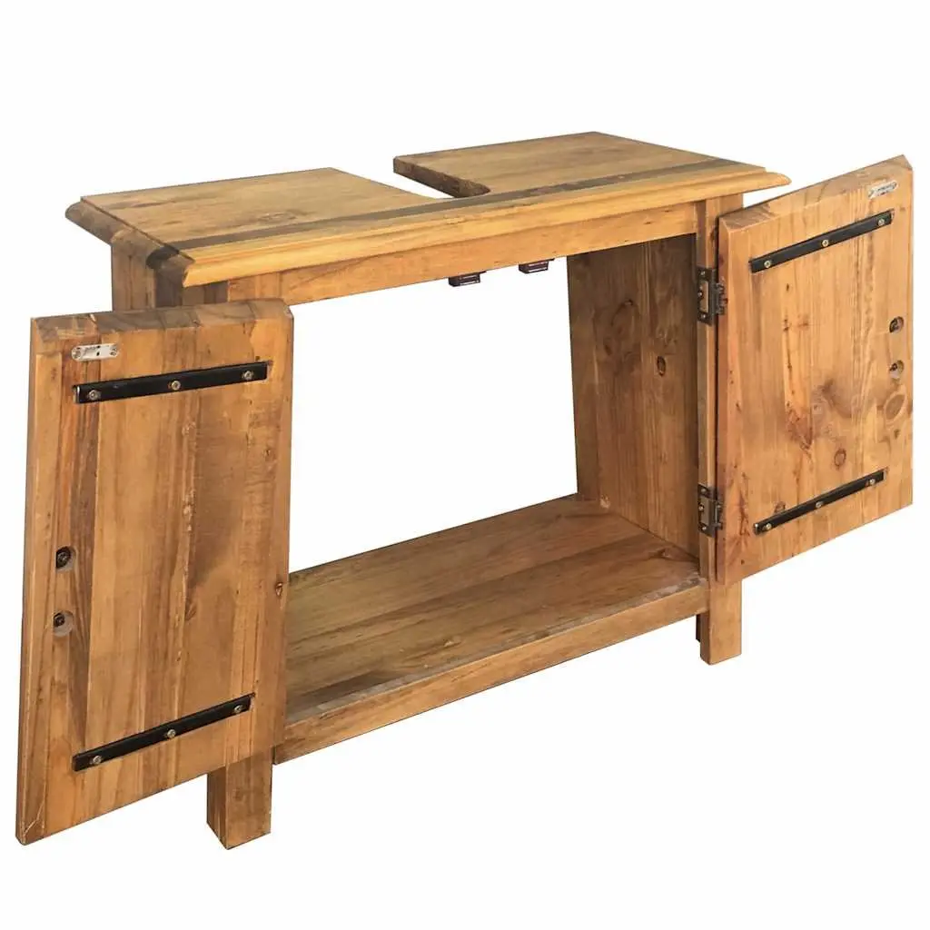 Bathroom Set Vanity Cabinet Mirror Retro Style Brown Wooden