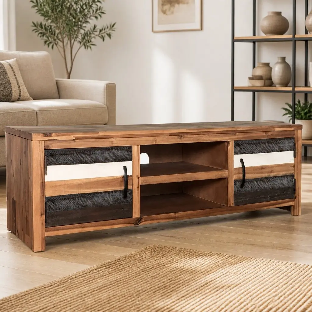 TV Cabinet Solid Acacia Wood Storage Unit 120x35x40cm Brown